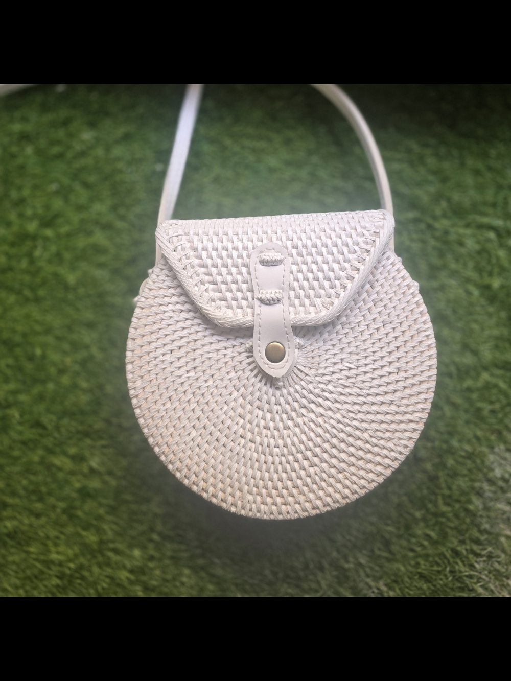 Anthropologie White Round Woven Crossbody